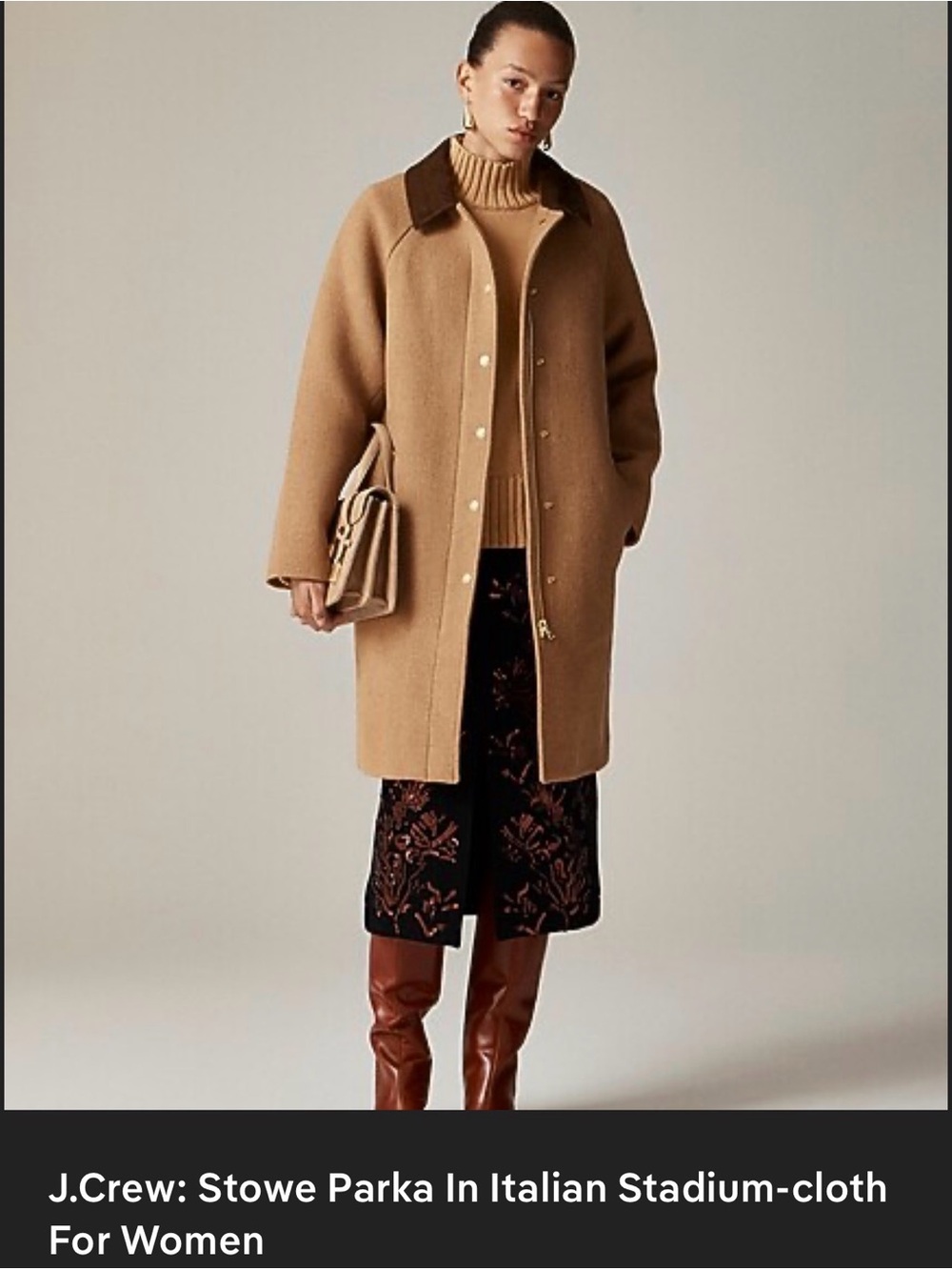 J. Crew Stowe Parka Camel Wool Coat with Dark Brown Collar